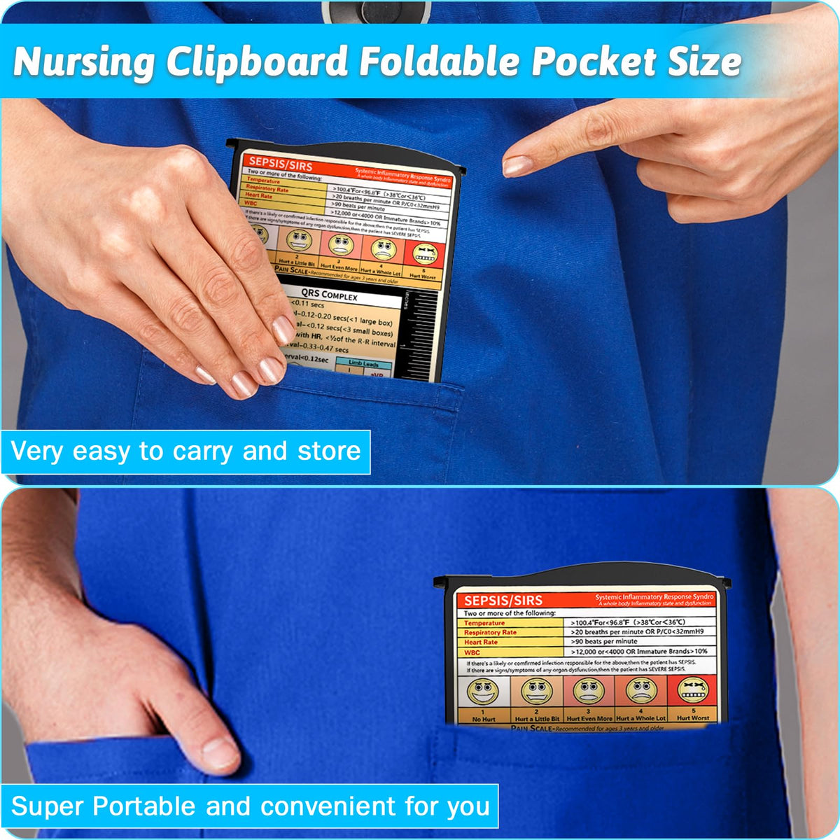Nursing Clipboard Foldable Clipboard Medical: Edition Cheat Sheets Aluminum 3 Layers Foldable Clipboards Nursing Pocket Size Profile Clip Nurse Clipboards Notepad for Nurses Students and Doctors