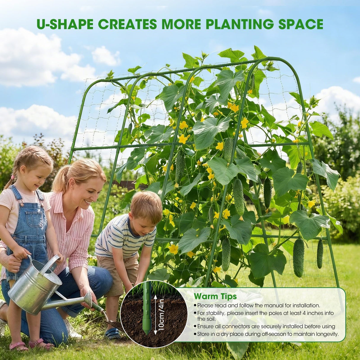 SHCCPPJ U-Shape Cucumber Trellis for Raised Bed 51.5''Lx50.5''Wx44''H