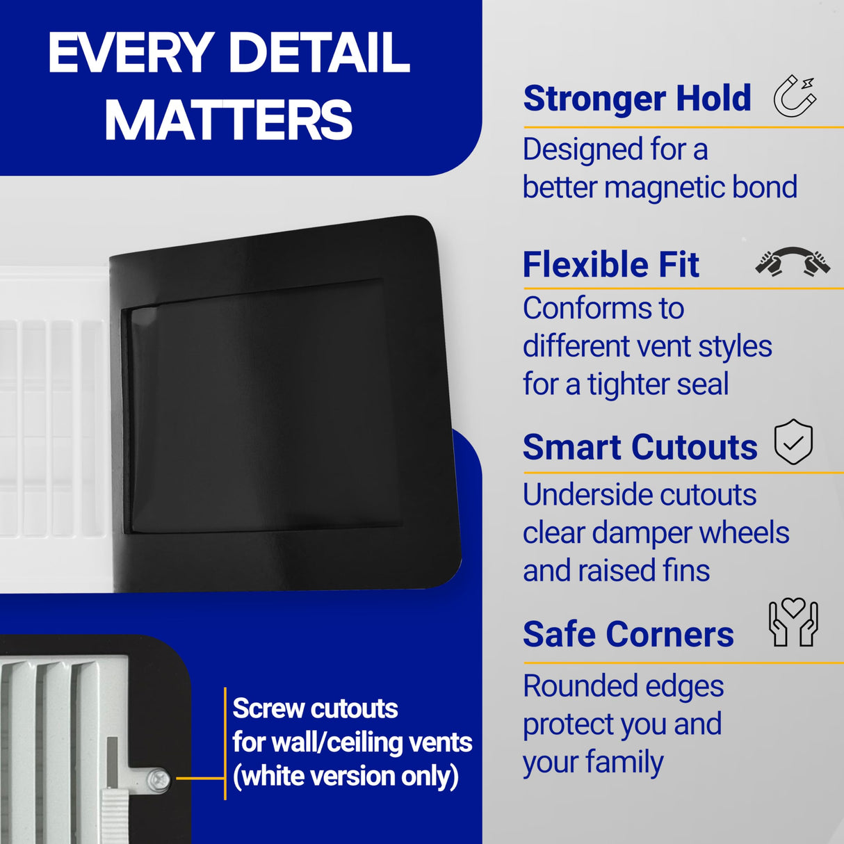 SEAL360 Magnetic Vent Covers (3-Pack), Pockets for Complete Seal, 5.5" X 12" (White) for Floor, Wall, or Ceiling Vents and Air Registers, for RV, Home HVAC and AC Vents, Vent Not Included