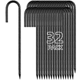 Besitu 12 Inch Rebar Stakes J Hook Ground Stakes 32-Pack Heavy Duty Galvanized Chain Link Fence Stakes Metal Tent Stakes for Outdoor Lawn Decorations Inflatables Canopy Swing Set