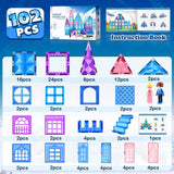 Magnetic Tiles 102pcs with 2 Stairs 2 Dolls Princess Castle Building Toys