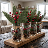 lovemoon 70Pcs Christmas Artificial Pine Stems with Red Berries, Faux Cedar Branches, Fake Christmas Greenery Pine Picks with Berries Stems for DIY Crafts, Garland Wreath & Home Xmas Decor (70)