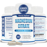 Purely Optimal Magnesium Citrate 500mg – Digestive Health, Gentle Constipation Relief, Sleep Support – High Absorption, Calm & Relaxation Formula – 120 Easy-to-Swallow Capsules