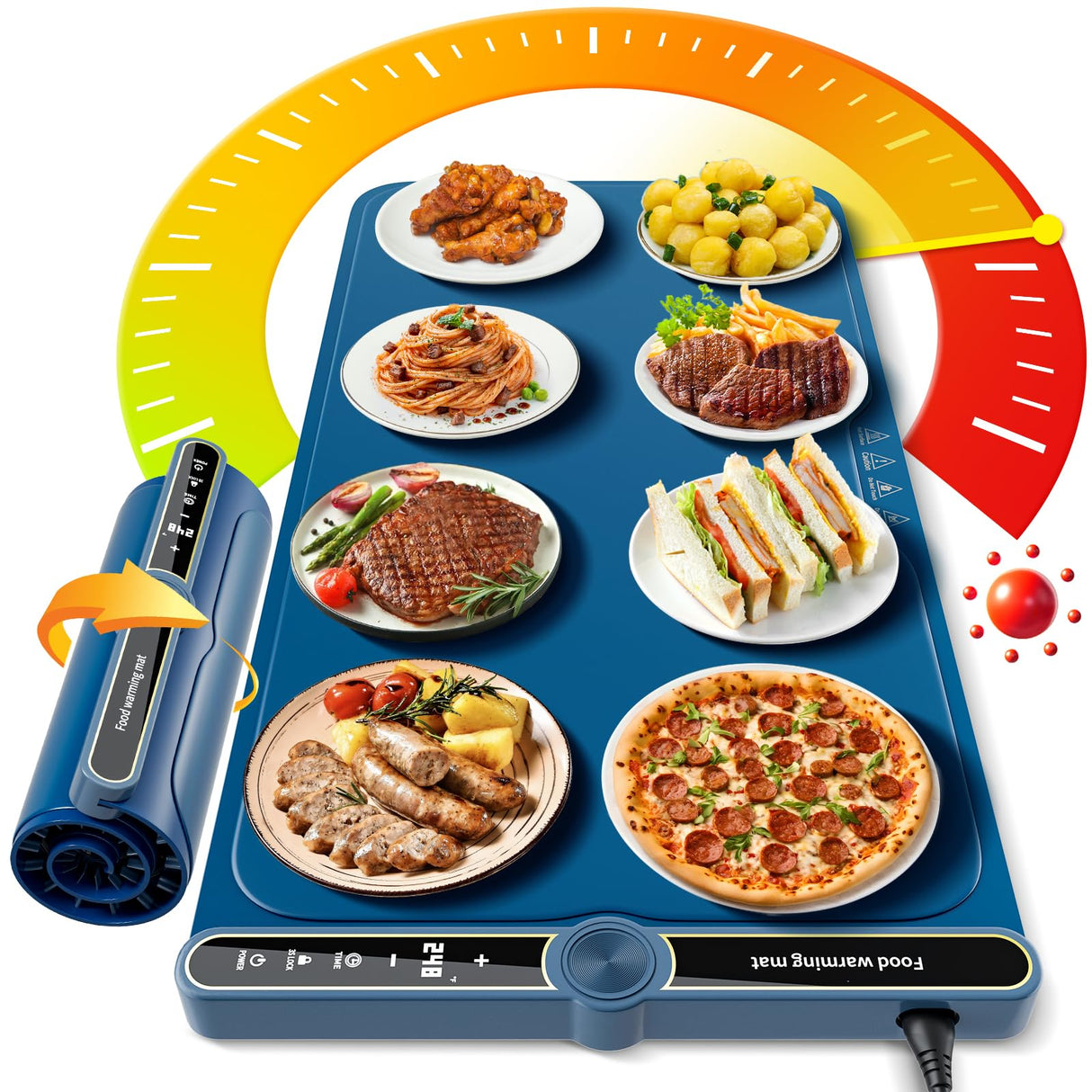 NAXBEY Warming Mat for Food extra large, Silicone Heating Mat For Food, 15"x31.6" Foldable Food Warming Mats for Countertops, Parties, and Daily Use with Timer and 9 Temperature Levels