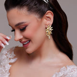 Sanfenly Gold Clip On Earrings Women Dangle, Large Long Dangling Non Pierced Earrings Elegant Formal Big Bling Rhinestone Crystal Simulated Diamond Clip Earrings for Women Non Pierced Ears