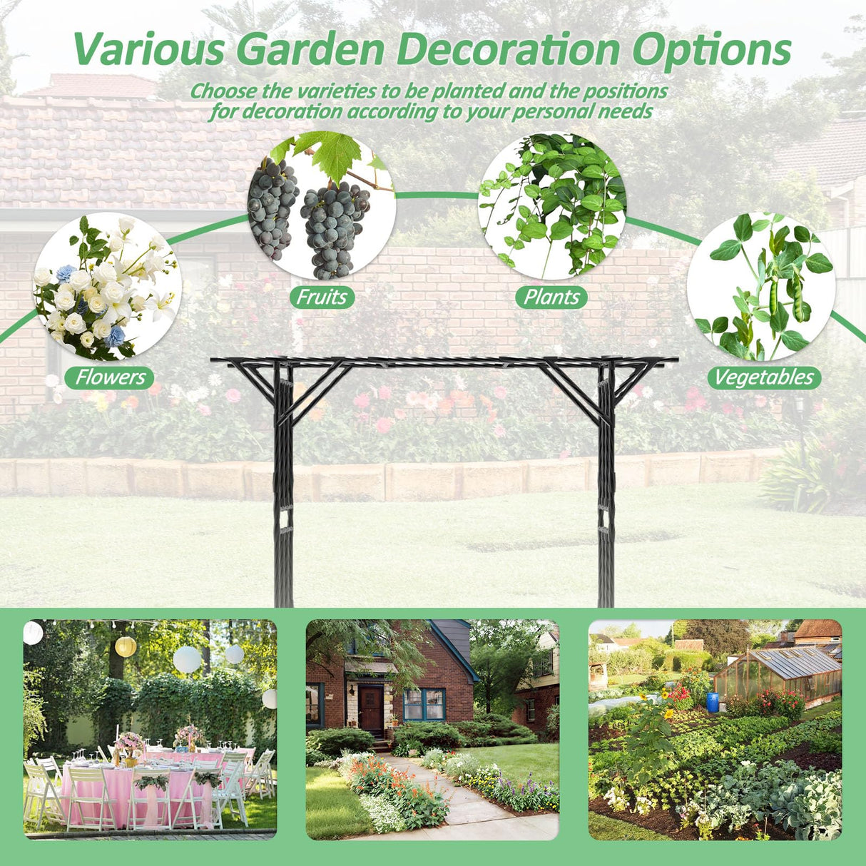 Supersize Flattop Garden Arch for Wedding - 106" L x 106" H Garden Arch Trellis for Climbing Plants Outdoor（Leg spacing 71"）