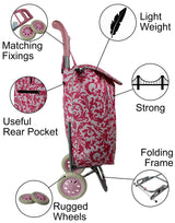 Large Shopping trolley. Modern and colourful pull push cart. Lightweight and strong. Collapsible, folding stow away design. (Pink)