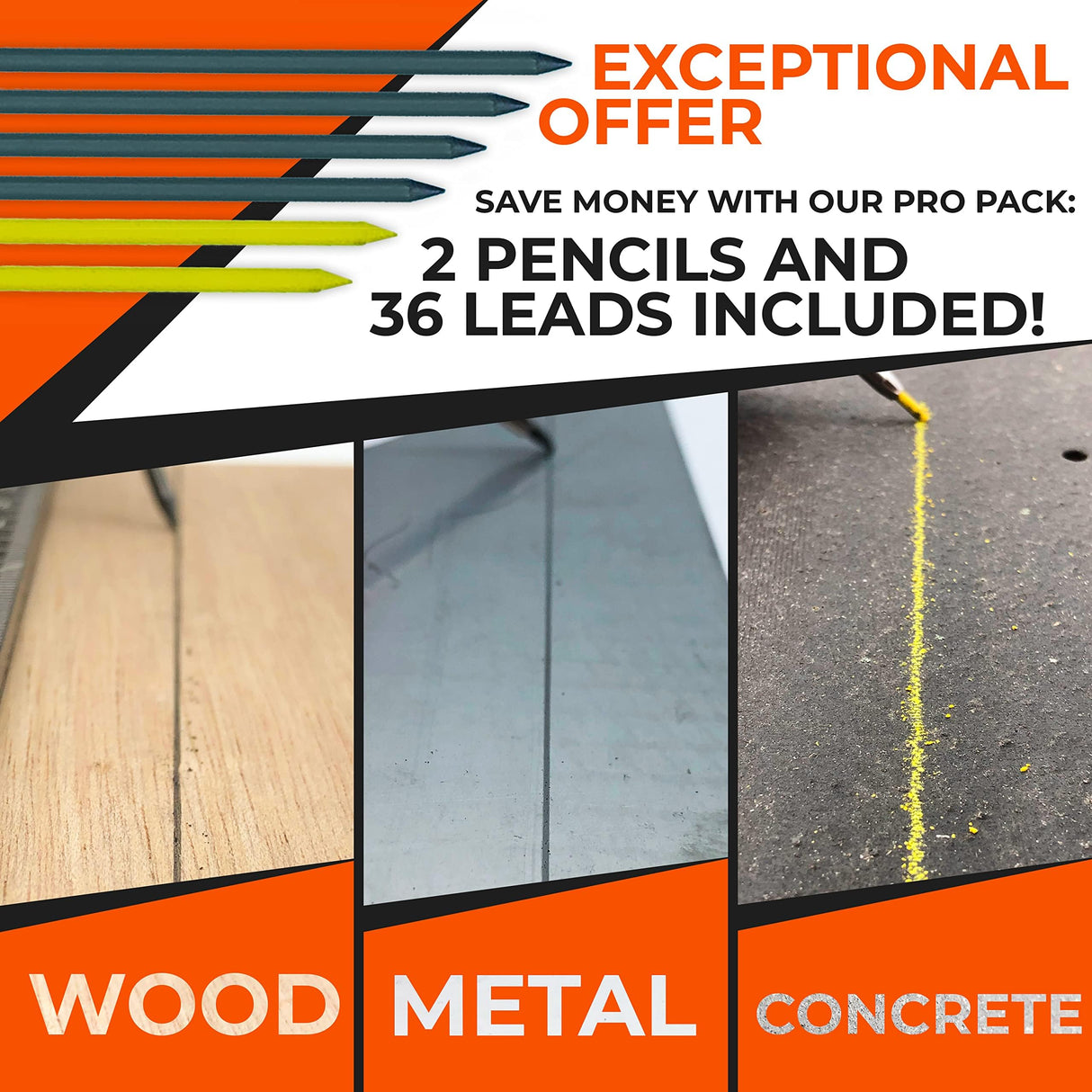 THORVALD 2 Carpenter Pencils Set for Construction - Incl. 38 Leads + Sharpener + Finger Grip - Solid Mechanical Pencils with Fine Point/Best Marking tools Construction/Carpenters/Scriber