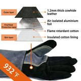 WZQH 16 Inches,932℉,Leather Welding Gloves extra Large, Heat/Fire Resistant,Mitts for BBQ,Oven,Grill,Fireplace,Tig,Mig,Forge,Baking,Furnace,Stove,Pot Holder,Animal Handling Glove. XL, Black-gray
