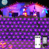 JMEXSUSS 360 LED 12ft x 5ft Halloween Net Lights, Connectable Purple Mesh Lights Outdoor Plug in with Remote, 8 Modes Waterproof Purple Halloween Light for Bushes Halloween Christmas Decorations