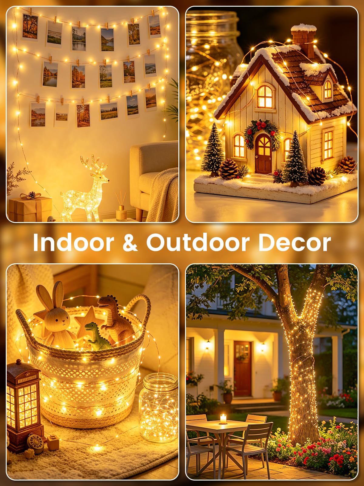 2 Pack Fairy Lights Plug in 99FT 300 LED Christmas String lights Warm White