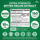 Zazzee Extra Strength Bitter Melon 25:1 Extract, 9000 mg Strength, 10% Bitter Principles, 150 Vegan Capsules, Standardized and Concentrated 25X Extract, 100% Vegetarian, All-Natural and Non-GMO