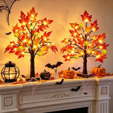 TURNMEON Fall Decor 2 Pack 18 Inch Prelit Fall Maple Tree 48 LEDs Timer