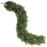 Christmas Cedar Garland - 9ft Artificial Cedar Garland Faux Lush Green Fake Pine Needles for Fireplace,Table,Window,Stairs,Mante,Holiday Indoor Outdoor Xmas Decor(2PCS)