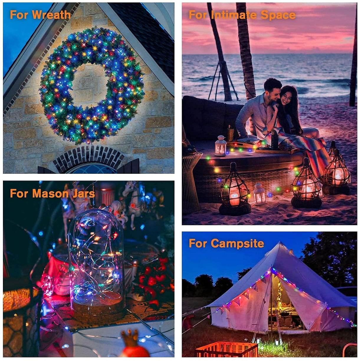 QITONG 4 Pack Multicolor Solar Christmas Lights Outdoor Waterproof, Each 33ft 100 LED Fairy Lights, 8 Modes Silver Wire Mini Twinkle Lights