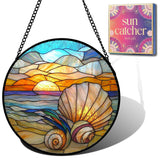Birthday Gifts for Women - Beach Shell Faux Stained Glass Window Hanging Sun Catcher for Door Garden Acrylic Ocean Decor Mother's Day Christmas for Mom Men Nana Grandma Sisters 6.3"