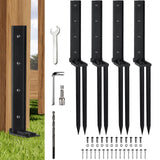 TANIVO 4 Pack Fence Post Anchor Repair Kit – Heavy Duty Steel Ground Stakes with Adjustable Width and Reinforced Base for Fixing Tilted or Broken Wooden Fence Posts
