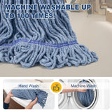 KeFanta 2 Pack Commercial Mop Heavy Duty Industrial Mops,60 inch Long Handle with Looped-End String Cotton Wet mop Head Replacement for House,Kitchen,Laminate,Tile,Vinyl,Hardwood Floor Cleaning(Blue)
