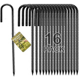 Fabulas Rebar Stakes 12 Inch, Rebar Stakes Heavy Duty 16 Pack Ground Anchors J Hook with Chisel Point End Galvanized Steel Anchors for Fence Landscape Trampoline Chain Link Garden Camping Tent Plants