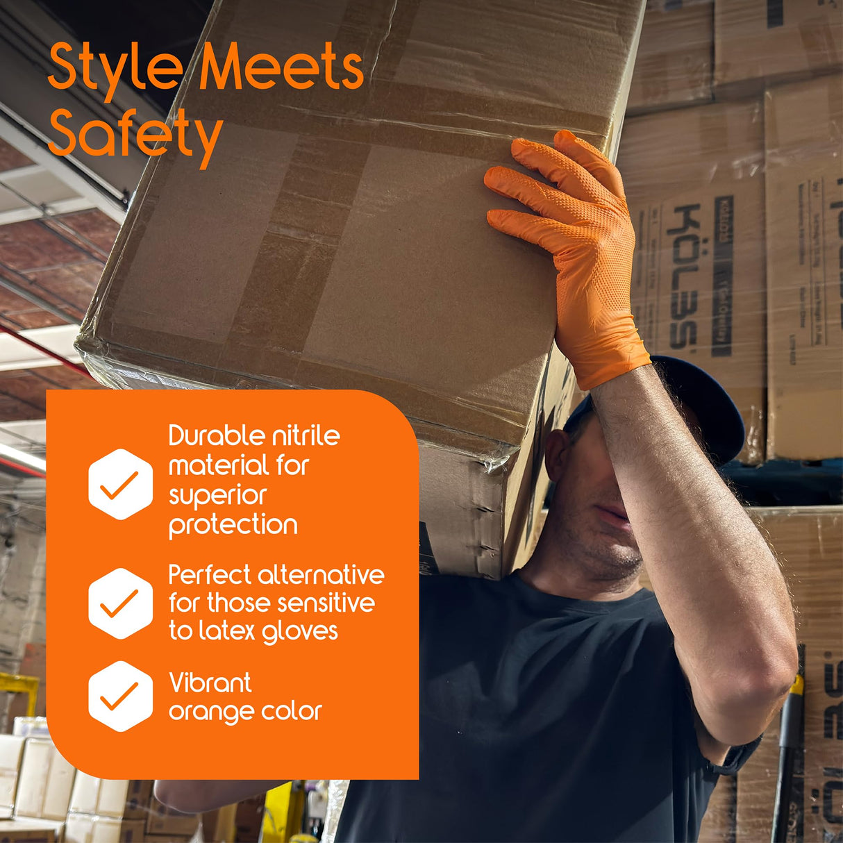 Inspire Heavy Duty Orange Nitrile Gloves | ULTRA 8 Mil Diamond Textured Grip | Industrial Mechanic Disposable Cleaning Gloves Small, 1000 Count