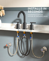 FORIOUS Black Bathroom Faucet 3 Hole, 8 Inch Matte Black Bathroom Sink Faucet Widespread with 360° Swivel Spout, Suitable for 6-12 Inch Vanity Sink, with Pop-up Drain and cUPC Supply Line