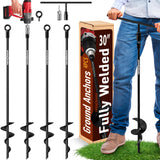 30 inch Ground Anchors Heavy Duty Screw in - Kit of 4 Fully Welded Earth Anchors - Long Spiral Tie Down Stakes for Swing Set Shed Trampoline Canopy Tree Tent - High Wind Anchor - Sand Auger Stake