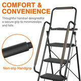 Step Ladder, Folding Step Stool with Wide Anti-Slip Pedals, Sturdy Steel Ladder with Handrail, Space-Saving, Portable for Home & Adults, 5 Step Ladder