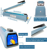 Impulse Heat Sealer 16 Inch Mylar Bag Sealer Heat Seal Machine, 110v Manual Heat Sealer for Plastic/Poly/Cookie Bags, 8 Replacement Parts & Teflon Cloth Strip(2 Round Cutter Lines Included)