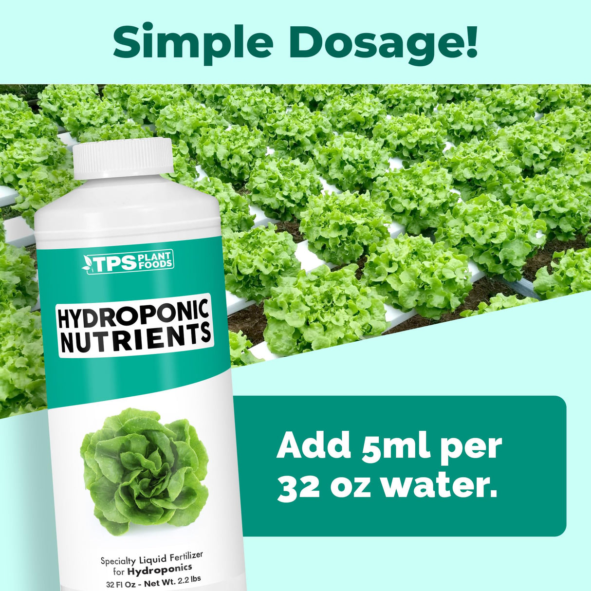 Hydroponic Nutrients for Edible Plants, One Part Complete Liquid Plant Food for Hydroponic Systems, 32 oz (1 Quart)