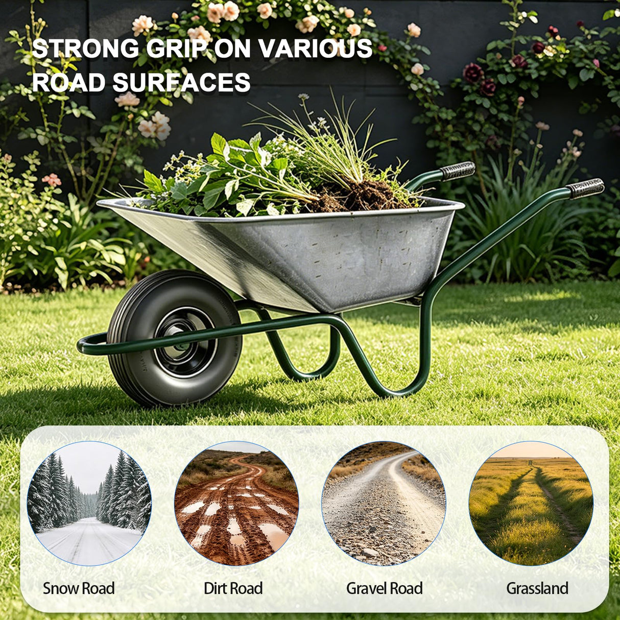 4.00-6 Wheelbarrow Tires 13" Flat Free Solid Wheel Barrow Wheel Replacement