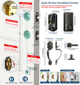 Veise VE06-H Smart Front Door Lock Set, App Control, Keyless Entry Deadbolt with Lever Handle, Electronic Digital Touchscreen Keypad, Auto Lock, Easy Install, Matte Black