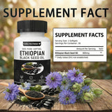 Ethiopian Black Seed Oil, Purely Nutrient Ethiopian BlackSeed Oil Capsules with Thymoquinone, Organic Cold-Pressed, 60 Softgels