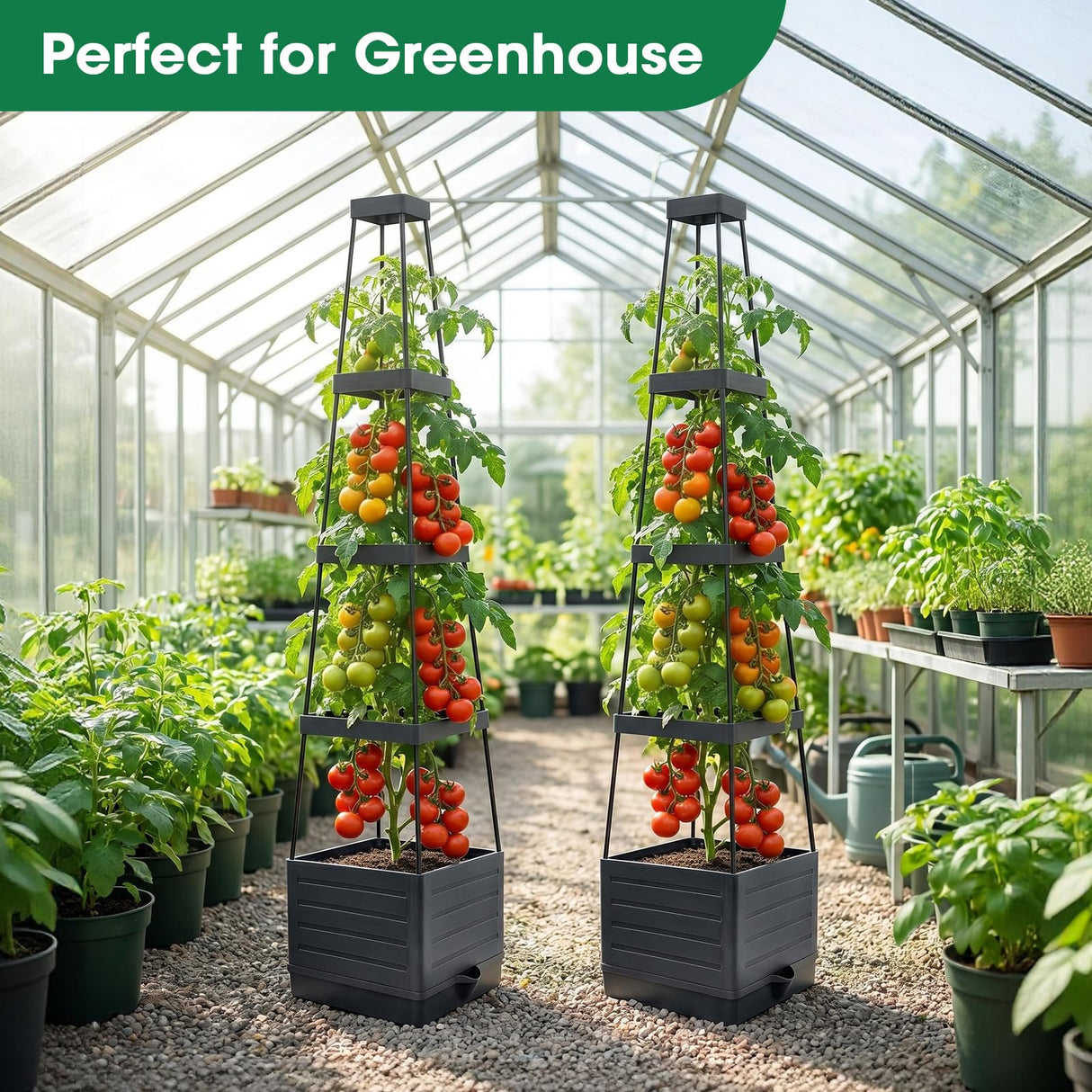 MQFORU 2Pack Raised Garden Bed Planter Boxes with Trellis, 57" Self-Watering Tomato Planter Boxes with Trellis for Climbing Vegetable and Plants, Tomato Cage for Indoor Outdoor Use