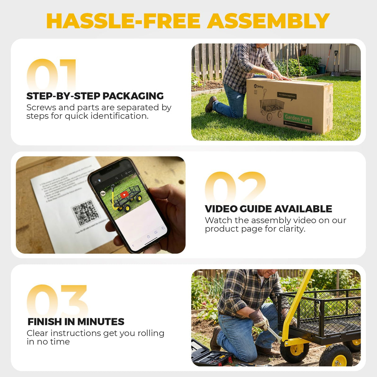 Sekey 1000lbs Heavy Duty Steel Garden Cart for Yard & Farm, Utility Wagon with Removable Sides (Convert to Flatbed), 10" Rubber Tires, Black