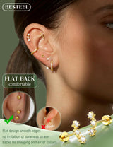 BESTEEL Hypoallergenic Flat Back Earrings Cartilage Earring Stacks 18 Pairs