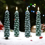 Stmarry 4 PCS Flameless Christmas Tree Candles with Remote, Snow Covered Real Wax Flameless Taper Candles 9.65 Inch, LED Candlesticks Battery Operated with 3D Flickering Flame, Christmas Candles Decor