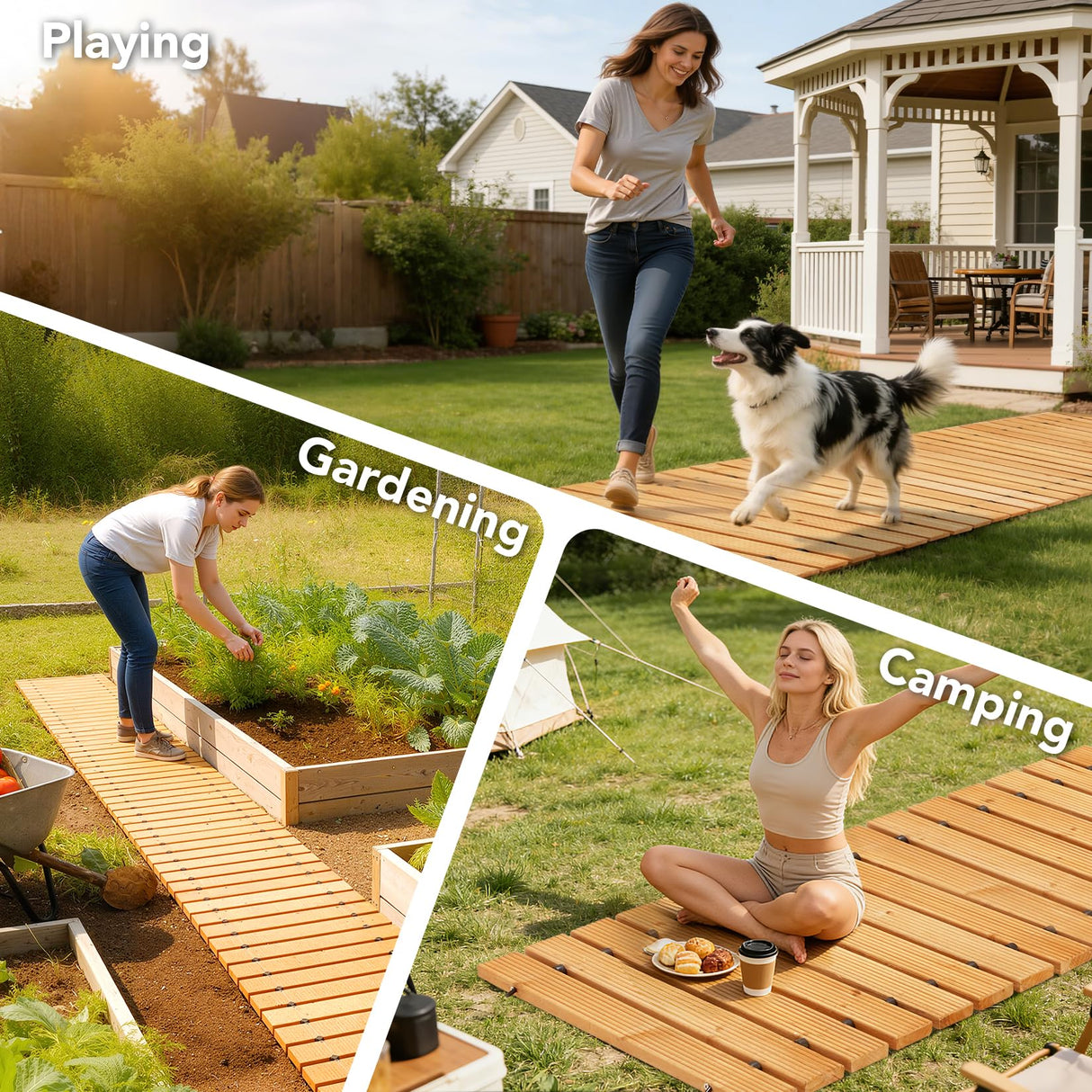 Buymoth 12FT Wooden Garden Pathway,Roll Out Decorative Straight Walkway