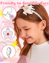 BESTEEL 16 Pairs Hypoallergenic Earrings for Girls Women Sensitive Ears Cute Surgical Steel Dangle Huggie Hoop Earings Set with Charm CZ Heart Animal Christmas Gifts Silver