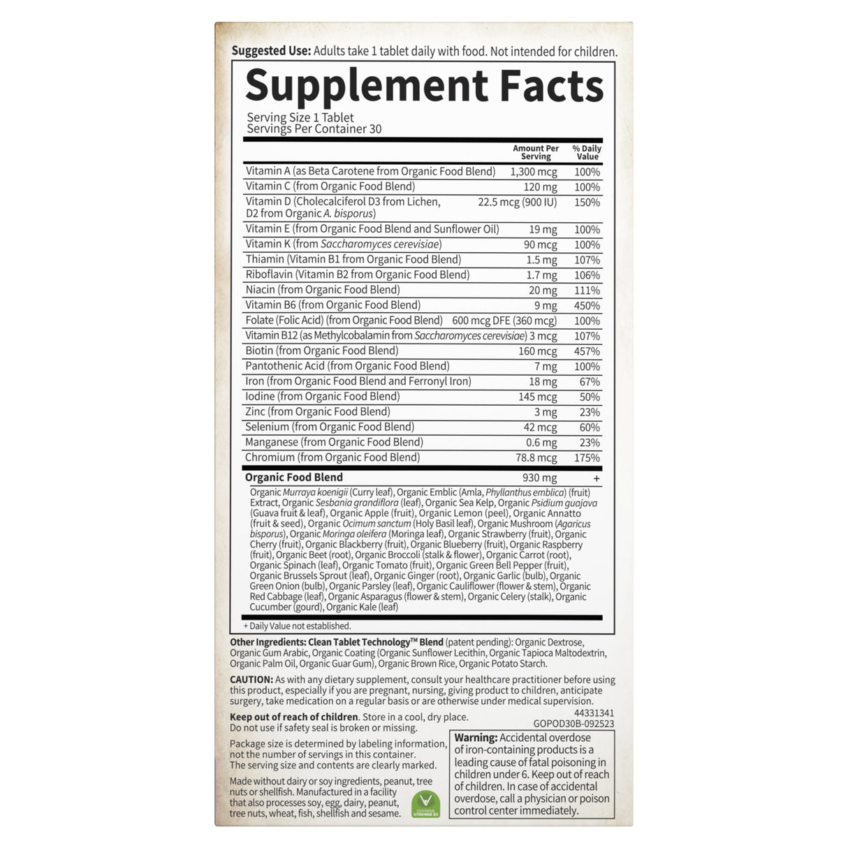 Garden of Life Organics Prenatal Vitamins - 30 Tablets, Prenatal Once Daily Whole Food Vitamins for Women with Folate not Folic Acid, Vitamin D3, Iron, Vegan One a Day Prenatal Multivitamin