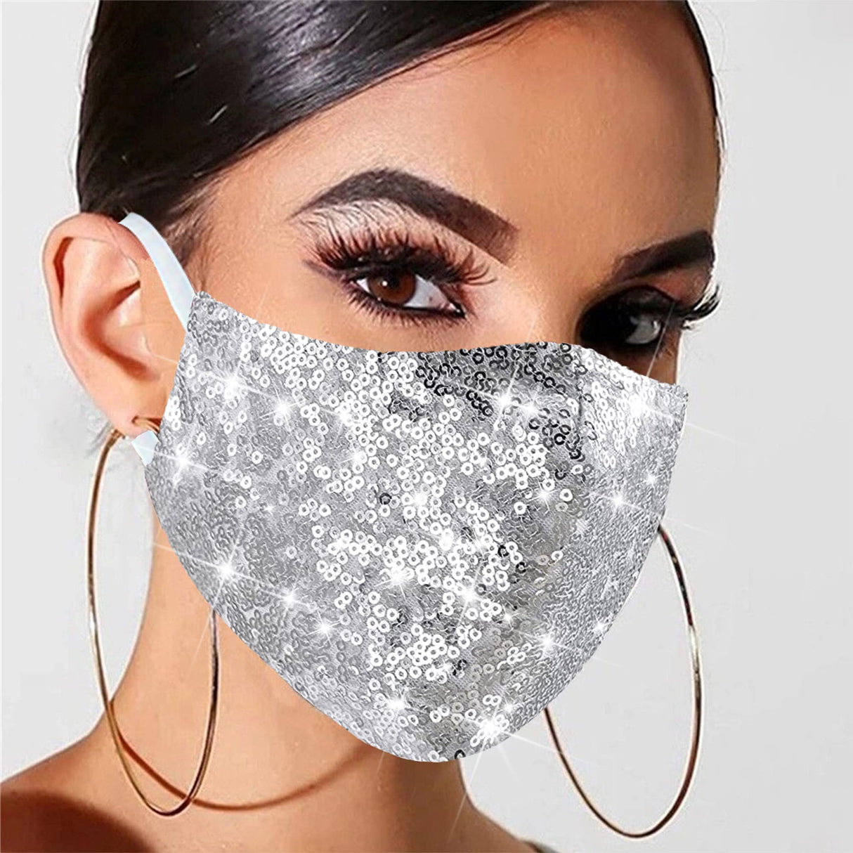 MLGDA Sparkly Sequin Face Cover Glitter Cotton Sequins Masc Masquerade Face Covering (Irregular, silver 1)