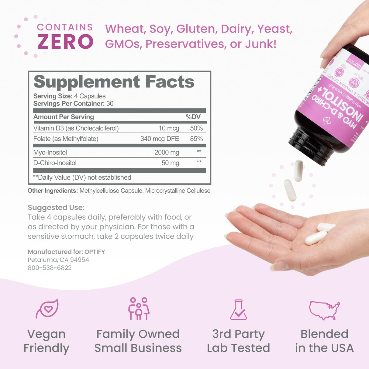 Optify Myo-Inositol & D-Chiro Inositol Supplement for Women – 40:1 Ratio Plus Folate and Vitamin D – Support Healthy Hormonal Balance, Regular Cycles, & Ovarian Health – 30-Day Supply