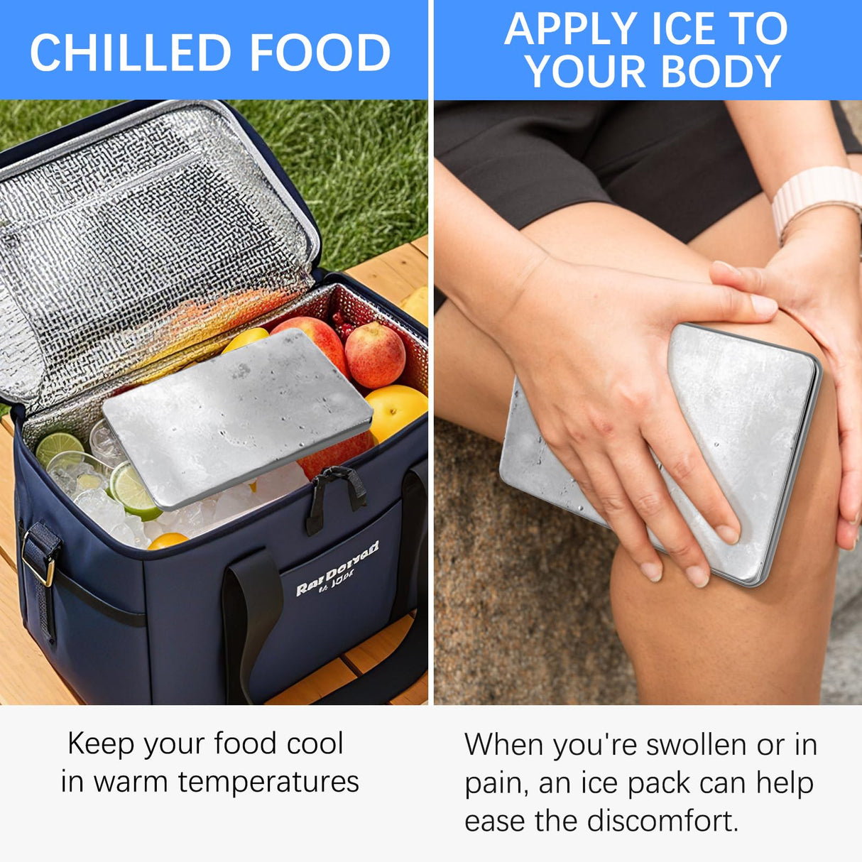 2PCS Ice Packs for Lunch Boxes Reusable Stainless Steel Ice Packs, No Water Needed, for Coolers, Camping, and Picnic Baskets Metal Bento Box Ice Packs Keep Food and Drinks Fresh and Cool