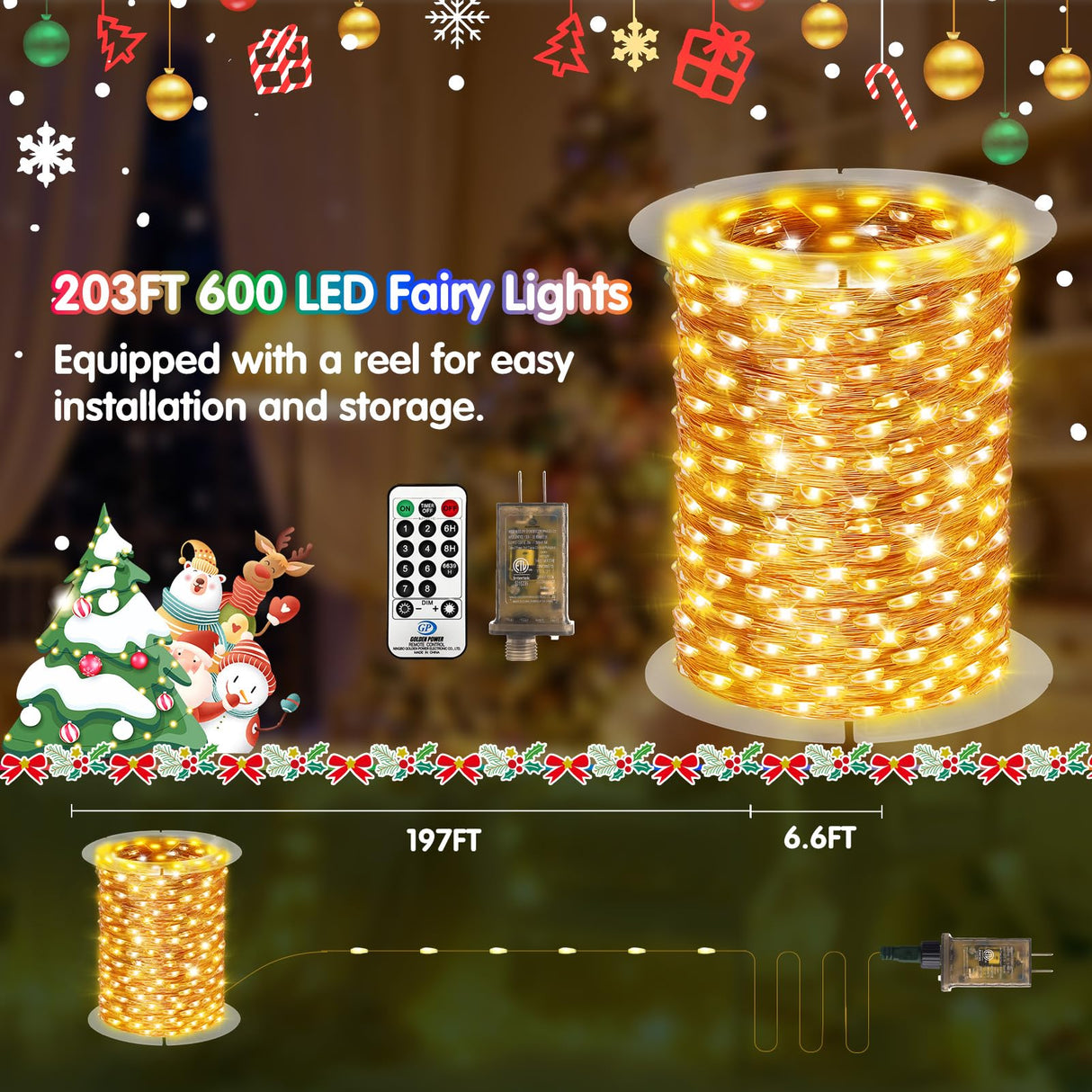 KNONEW 203FT 600 LED Outdoor Fairy Lights Plug in, Christmas Fairy Lights Outdoor Waterproof 8 Modes Memory Times for Wedding Bedroom Walls Garden Trees Decoration(Warm White)