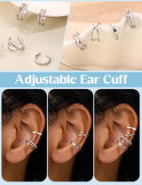 JeryWe 4 Pcs 925 Sterling Silver Ear Cuff for Women Non Piercing Adjustable Ear Cuff Earrings Clip On Cartilage Helix Wrap Ear Jewelry Set Sliver