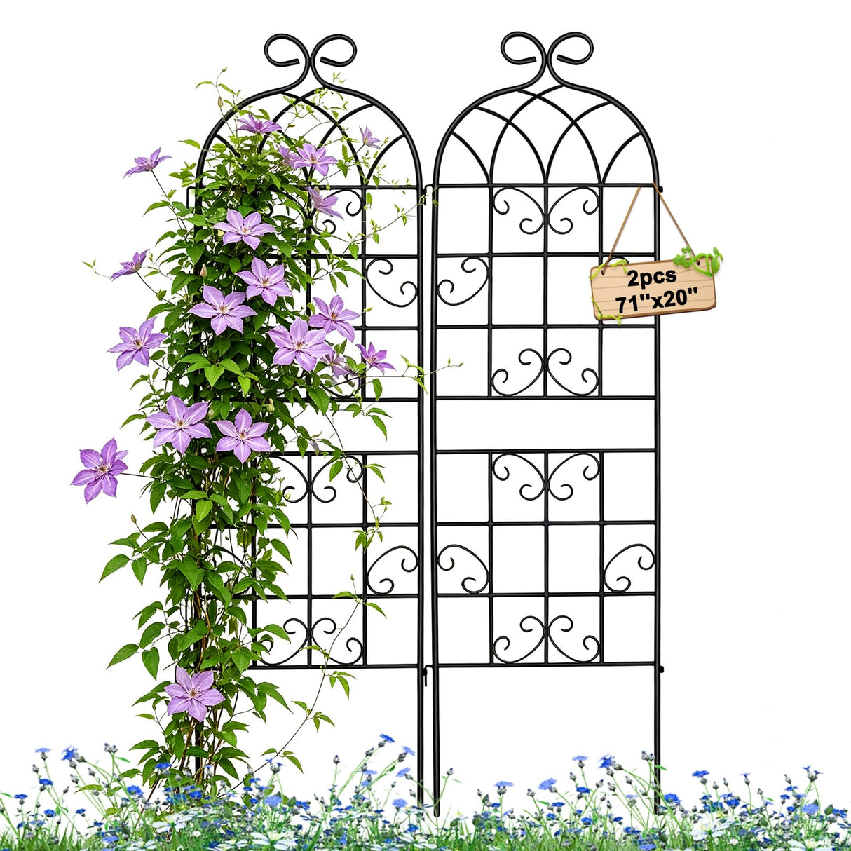 YOBAZAN Metal Garden Trellis 71"x20", 2 Pack Plant Support Trellis