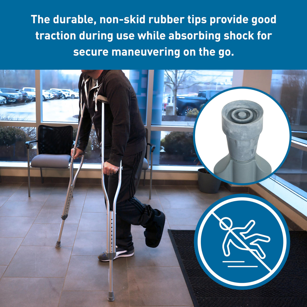 BodyMed Aluminum Crutches, Children, Small, 4' 6"–5' 2" – Pair of Lightweight, Height Adjustable Crutches – Includes Padded Underarm Cushions, Hand Grips, & Rubber Tips – Max. Weight Capacity 300 lb.