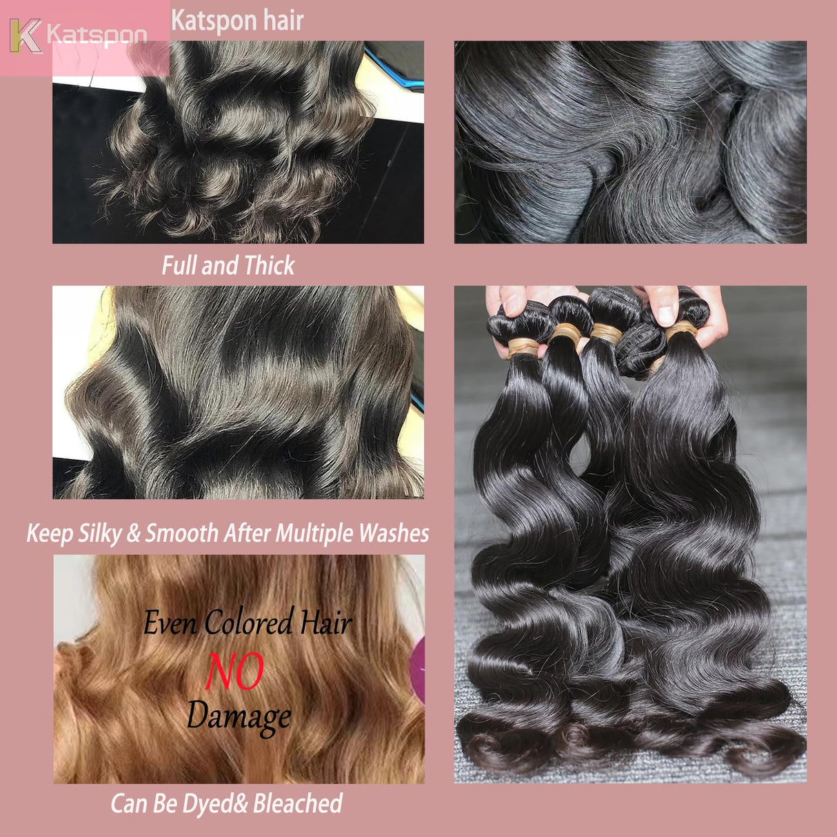 Katspon 12A Human Hair Bundles 18 20 22 24 Inch Body Wave Bundles 100% Unprocessed Brazilian Virgin Hair 4 Bundles Deals Human Hair Extensions Quick Weave Bundles Human Hair Natural Black