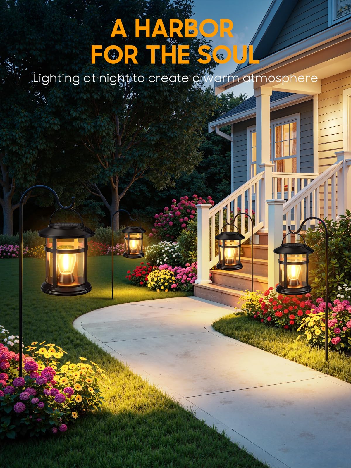 Solar Lantern Outdoor Waterproof, 2 Pack Bright Hanging Solar Lights for Outside Decorative, Upgraded Solar Powered Lanterns LED Lighting for Garden Patio Porch Decor Gifts (Warm Light)
