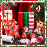 Yuefunny 10 Pcs Christmas Ribbon Including 4 Rolls Mesh Ribbon 6 Rolls Xmas Candy Peppermint Wired Edge Wreath Metallic Wrapping Crafts for Xmas Party Home Decorative DIY Craft