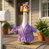 DECOHS 4 Pcs Bathrobe Porch Goose Outfit, Lawn Goose Statue Costume with Star and Moon Print, Yard Goose Bathrobe Curlers Glasses Cup Outfit for 23" Statue Patio Garden Decoration (Purple)